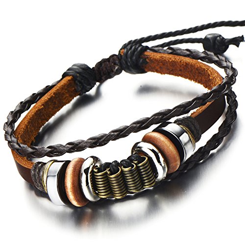 COOLSTEELANDBEYOND Stammes Tibetische Lederarmband Herren Armband Multi-Strang Braune Echtes Leder Wickeln Schweißband von COOLSTEELANDBEYOND