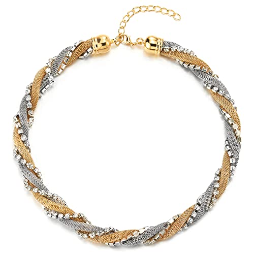 COOLSTEELANDBEYOND Statement Halsketten Geflochtene Silber Gold Draht Kubische Zirkonia Kette Halsband Choker Kragen, Abendkleid Bankette von COOLSTEELANDBEYOND