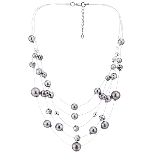 COOLSTEELANDBEYOND Statement Halsketten Multi-strang Wasserfall Draht Kette mit Grau Lila Synthetischen Perle und Facettiert Edelsteine Wulst COOLSTEELANDBEYOND Statement Halsketten Multi-strang Wasserfall Draht Kette mit Grau Lila Synthetischen Perle und Facettiert Edelsteine Wulst von COOLSTEELANDBEYOND
