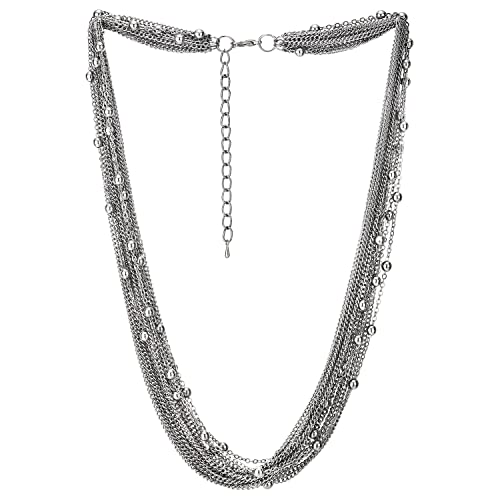 COOLSTEELANDBEYOND Statement Halsketten Wasserfall Multi-Strang Kette mit Wulst Ball Charme Anhänger, Abendkleid von COOLSTEELANDBEYOND
