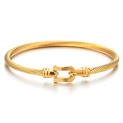 COOLSTEELANDBEYOND Stylish Goldfarben Edelstahl Verdrehten Stahlkabel Armband mit Hakenverschluss für Damen Mädchen von COOLSTEELANDBEYOND