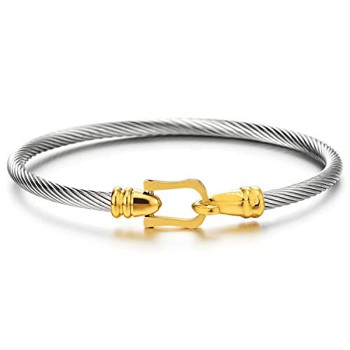 COOLSTEELANDBEYOND Stylish Silber und Gold Edelstahl Verdrehten Stahlkabel Armband mit Hakenverschluss für Damen von COOLSTEELANDBEYOND