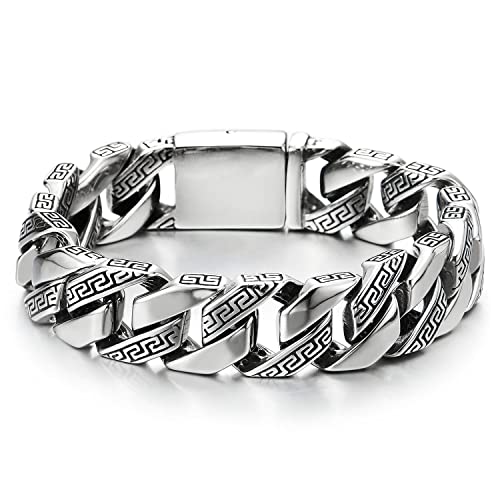 COOLSTEELANDBEYOND Top-Qualität Panzerkette Herren Armband Edelstahl mit Griechischen Schlüsselmuster, Hochglanz Poliert Farbe Silber von COOLSTEELANDBEYOND