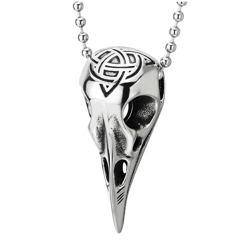 COOLSTEELANDBEYOND Triquetra Keltischer Knoten Adler Vogelschädel Schädel Anhänger, Edelstahl Halskette für Herren, 75cm Stahl Kugelkette von COOLSTEELANDBEYOND