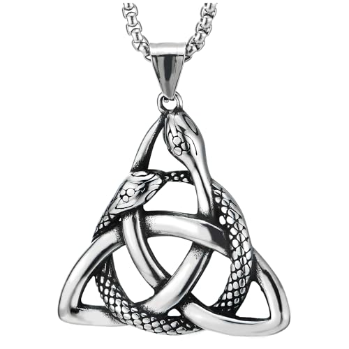 COOLSTEELANDBEYOND Triquetra Keltischer Kreuz Knoten von Schlange, Herren Damen Edelstahl Anhänger Halskette, mit 75cm Stahl Weizen-Kette von COOLSTEELANDBEYOND