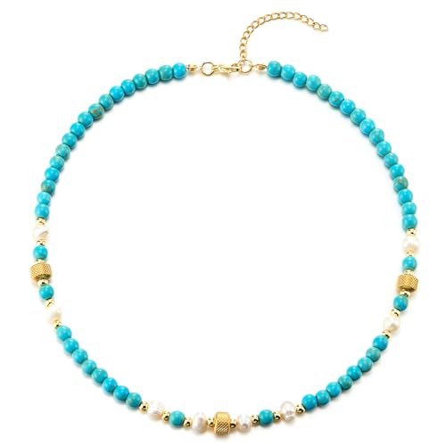 COOLSTEELANDBEYOND Türkis Wulst Choker Halskette Statement Halskette Perlen Kette mit Perle Charme und Gold Wulst von COOLSTEELANDBEYOND