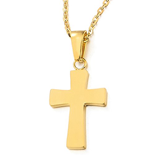 COOLSTEELANDBEYOND Unisex Kleinen Goldfarben Kreuz-Anhänger Edelstah Halskette für Damen für Herren von COOLSTEELANDBEYOND