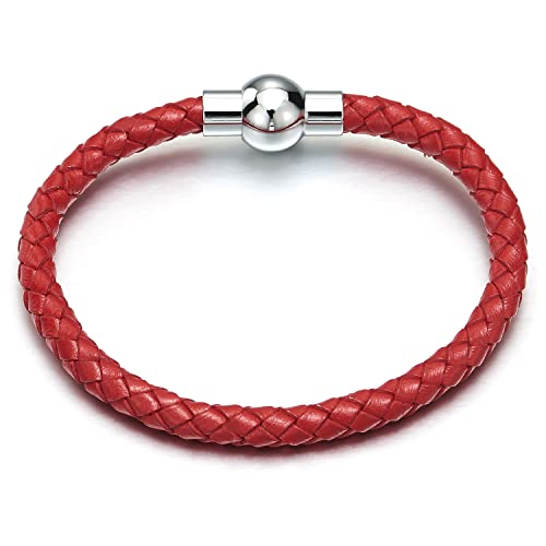 COOLSTEELANDBEYOND Unisex Rot Dünn Leder-Armband für Herren für Damen Geflochtenes Leder Armreif Schweißband mit Magnetverschluss von COOLSTEELANDBEYOND