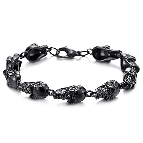 COOLSTEELANDBEYOND Unisex Schwarz Schädel Armband für Herren für Damen Gliederarmband aus Edelstahl von COOLSTEELANDBEYOND