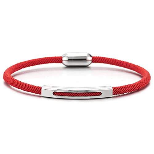 COOLSTEELANDBEYOND Unisex für Herren Damen Dünn Rot Nautisch Marine Yacht Seil Schweißband Armband mit Edelstahl Charme, Magnetverschluss von COOLSTEELANDBEYOND