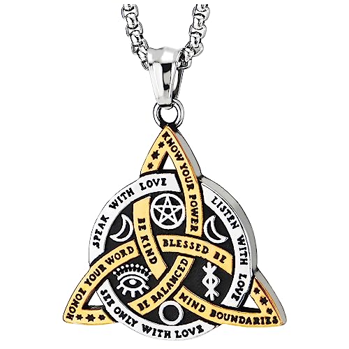 COOLSTEELANDBEYOND Verschachtelt Triquetra Klee Keltischer Knoten Dreieinigkeit Knoten Kreis Anhänger Halskette Edelstahl Silber Gold von COOLSTEELANDBEYOND