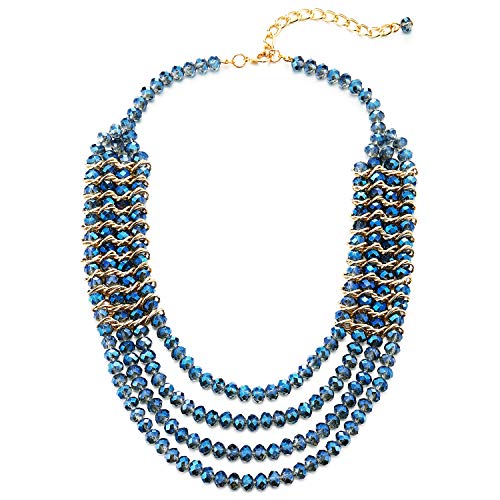 COOLSTEELANDBEYOND Vier -Schichten Blau Kristall Perlen Cluster Lätzchen Choker Halsband Anhänger Verflochtenen mit Goldfarben Draht von COOLSTEELANDBEYOND