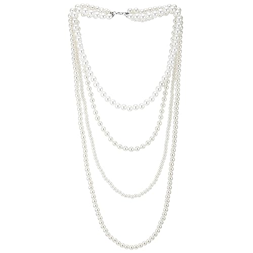 COOLSTEELANDBEYOND Vier-Stränge Weiß Perle Halskette Geschichtet, Damen Statement Halskette Perlen Kette, Partei Abendkleid Hochzeit von COOLSTEELANDBEYOND