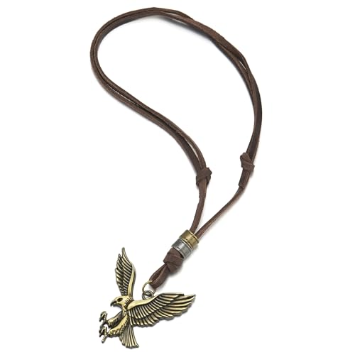 COOLSTEELANDBEYOND Vintage Bronze Fliegende Adler Anhänger Halskette mit Verstellbaren Braun Lederband, Herren von COOLSTEELANDBEYOND