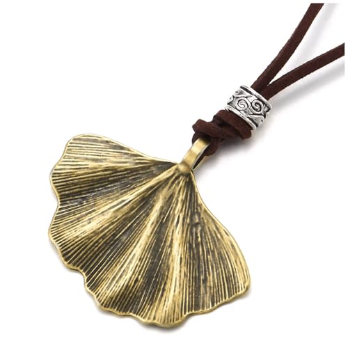 COOLSTEELANDBEYOND Vintage Ginkgo Blatt Halskette für Damen, Bronze Anhänger an Verstellbarem Lederband, Naturnaher Schmuck COOLSTEELANDBEYOND Vintage Ginkgo Blatt Halskette für Damen, Bronze Anhänger an Verstellbarem Lederband, Naturnaher Schmuck von COOLSTEELANDBEYOND