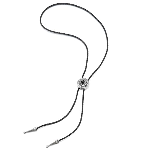 COOLSTEELANDBEYOND Vintage Medaille Sunburst Muster Bolo Tie Krawatte, Lariat Rodeo Lange Y Halskette, Schwarz Geflochtene Leder COOLSTEELANDBEYOND Vintage Medaille Sunburst Muster Bolo Tie Krawatte, Lariat Rodeo Lange Y Halskette, Schwarz Geflochtene Leder von COOLSTEELANDBEYOND