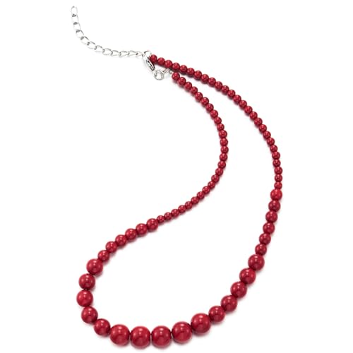 COOLSTEELANDBEYOND Vintage inspirierte Rote Perlen Statement Halskette für Damen, Kräftige Verlaufende Harzperlen, Retro Chunky Schmuck von COOLSTEELANDBEYOND