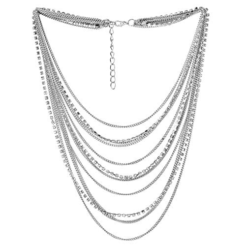COOLSTEELANDBEYOND Wasserfall Multi-Schichten Kette Statement Halskette Kragen Halsband Anhänger mit Strass Kette Abendkleid von COOLSTEELANDBEYOND
