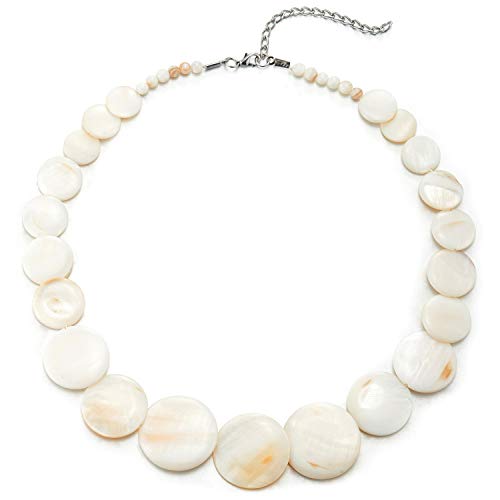 COOLSTEELANDBEYOND Weiß Kreis Scheibe Perlmutt Wulst Kette Halsband Choker Halskette Anhänger, Abendkleid Bankette Einzigartige von COOLSTEELANDBEYOND