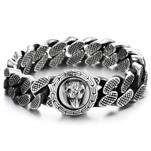 COOLSTEELANDBEYOND Wikinger Armband, Kreis Verschluss von Wolf, Edelstahl Gitter Muster Panzerkette Nordisch Amulett, für Herren von COOLSTEELANDBEYOND