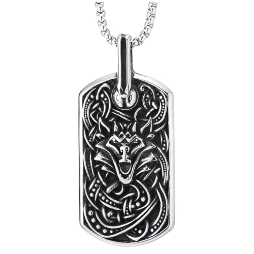 COOLSTEELANDBEYOND Wikinger-Wolf-Anhänger Halskette für Herren, Edelstahl-Dog-Tag mit Nordischem Knoten-Design von COOLSTEELANDBEYOND