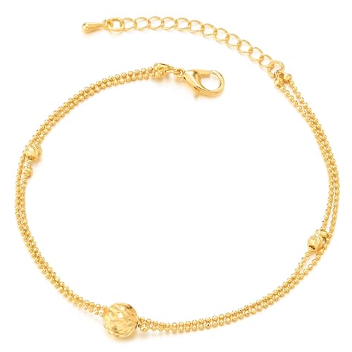 COOLSTEELANDBEYOND Zarte Gold-Fußkette für Damen mit Strukturierten Perlenakzenten – Verstellbare Kette von COOLSTEELANDBEYOND