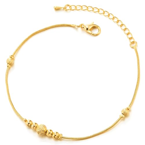 COOLSTEELANDBEYOND Zarte Goldperlen-Fußkette für Damen mit Texturierten Kugeln Verstellbare Kette von COOLSTEELANDBEYOND