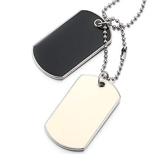COOLSTEELANDBEYOND Zwei Stücke Herren Damen Dog Tag Anhänger mit Schwarzer und Weiß Emaille, 70cm Kugelkette von COOLSTEELANDBEYOND