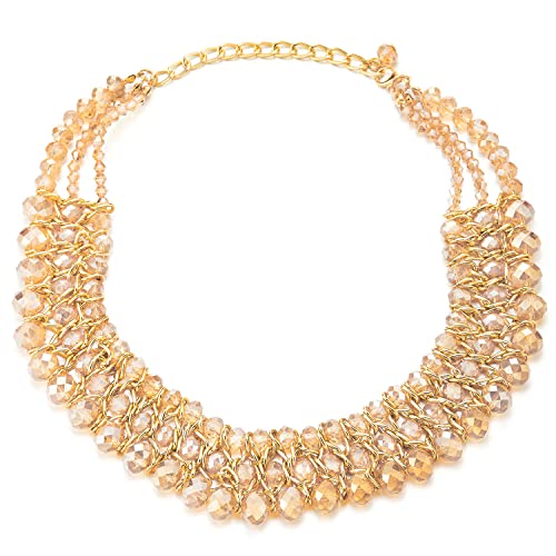 COOLSTEELANDBEYOND Choker Anhänger Champagner Facettiert Kristall Perlen Perlenschnur Gold Geflochtene Kette Halsketten DREI Stränge COOLSTEELANDBEYOND Choker Anhänger Champagner Facettiert Kristall Perlen Perlenschnur Gold Geflochtene Kette Halsketten DREI Stränge von COOLSTEELANDBEYOND