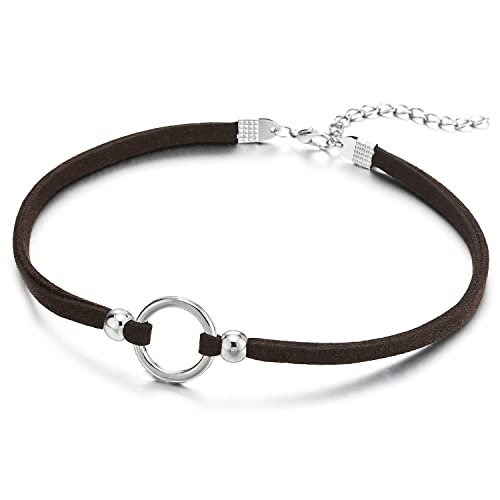 COOLSTEELANDBEYOND Choker Halsketten Braun Halskette für Damen mit Offenes Kreis Charm und Wulst Anhänger von COOLSTEELANDBEYOND