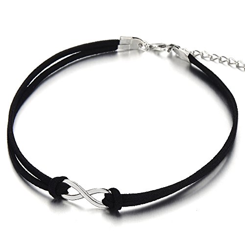 COOLSTEELANDBEYOND Choker Halsketten Schwarz Halskette für Damen Mädchen mit Klein Infinity Unendlich Liebe Charm Anhänger von COOLSTEELANDBEYOND