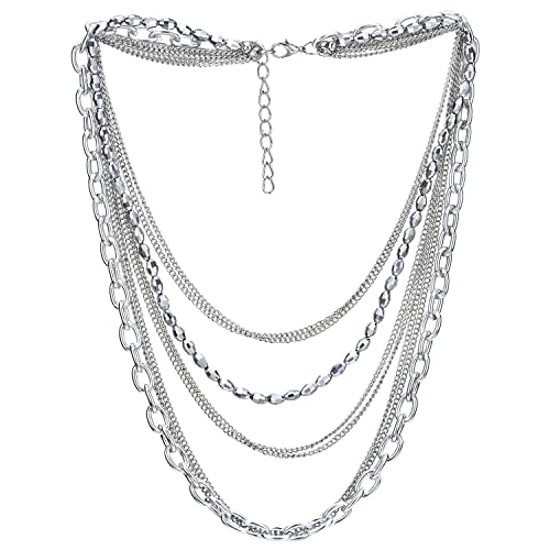 Choker Halsketten Statement Halskette Wasserfall Multi-Schichten Silber Kette mit Edelsteine Perlenschnur von COOLSTEELANDBEYOND