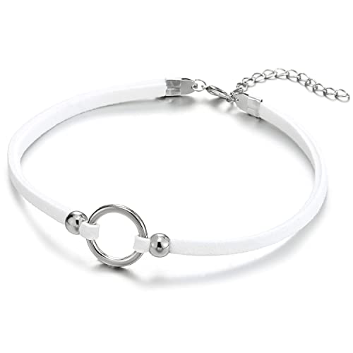 COOLSTEELANDBEYOND Choker Halsketten Weiß Halskette für Damen mit Offenes Kreis Charm und Wulst Anhänger von COOLSTEELANDBEYOND