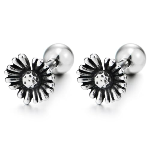 Damen Edelstahl Retro-Stil Gänseblümchen Blumen Ohrstecker Ohrringe, Schraube Wieder, 2 Stück von COOLSTEELANDBEYOND