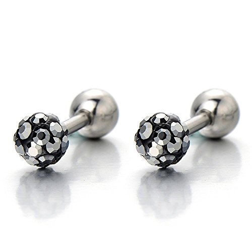 Damen Herren Ball Ohrringe mit Schwarz Zirkonia Edelstahl Ohrstecker 2 stück von COOLSTEELANDBEYOND