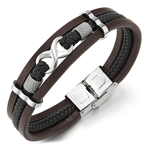 COOLSTEELANDBEYOND DREI Reihen Infinity Liebe Unendlich Number 8 Verflochtenen Braun Schwarz Geflochtene Leder Armband für Herren Damen von COOLSTEELANDBEYOND
