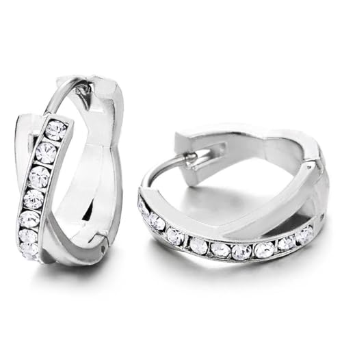 Edelstahl Creolen mit Kristallen für Damen, Überkreuztes Banddesign, Modische Huggie Ohrringe Ohrstecker Edelstahl Creolen mit Kristallen für Damen, Überkreuztes Banddesign, Modische Huggie Ohrringe Ohrstecker von COOLSTEELANDBEYOND