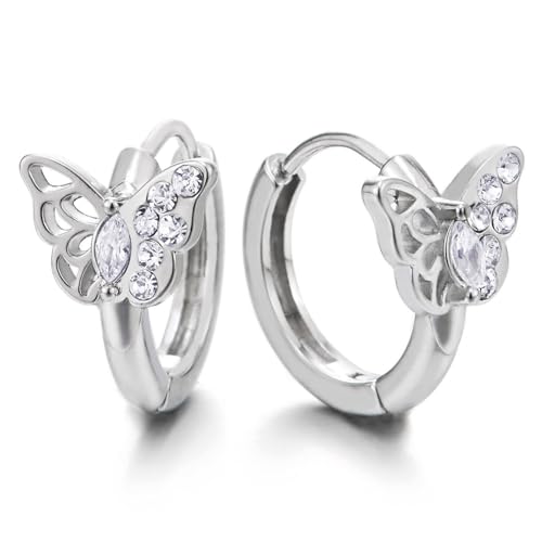 Edelstahl Schmetterlings Creolen mit Zirkonia Süße Zarte Huggie Ohrringe Geschenk Edelstahl Schmetterlings Creolen mit Zirkonia Süße Zarte Huggie Ohrringe Geschenk von COOLSTEELANDBEYOND