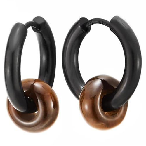 Edelstahl Schwarz Kreis Tigerauge Stein Wulst Creolen Huggie Ohr Manschette Ohrringe für Herren Damen, 1 Paar Edelstahl Schwarz Kreis Tigerauge Stein Wulst Creolen Huggie Ohr Manschette Ohrringe für Herren Damen, 1 Paar von COOLSTEELANDBEYOND