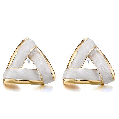Einzigartige Goldfarben Dreieck Statement Ohrstecker Ohrringe mit Glänzende Crème Emaille Einzigartige Goldfarben Dreieck Statement Ohrstecker Ohrringe mit Glänzende Crème Emaille von COOLSTEELANDBEYOND
