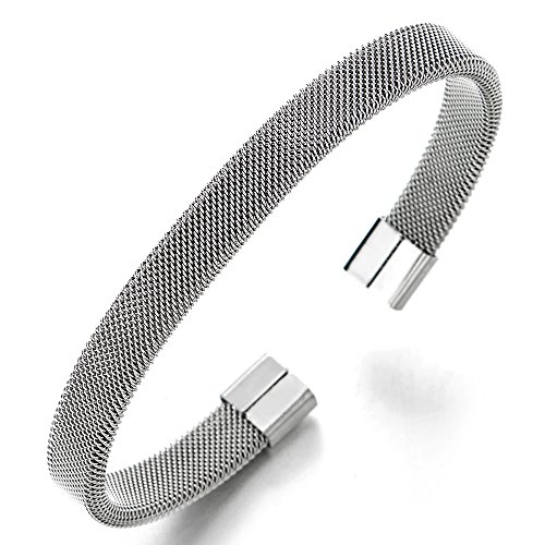 COOLSTEELANDBEYOND Elastische Verstellbare-Edelstahl Gitter Stahlkabel Armband Herren Damen, Armreif von COOLSTEELANDBEYOND