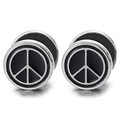 Friedenszeichen Anti-Kriegs-Zeichen Ohrstecker Herren Damen Ohrringe Schwarz Emaille Fake Plugs Cheater Gauges Edelstahl von COOLSTEELANDBEYOND