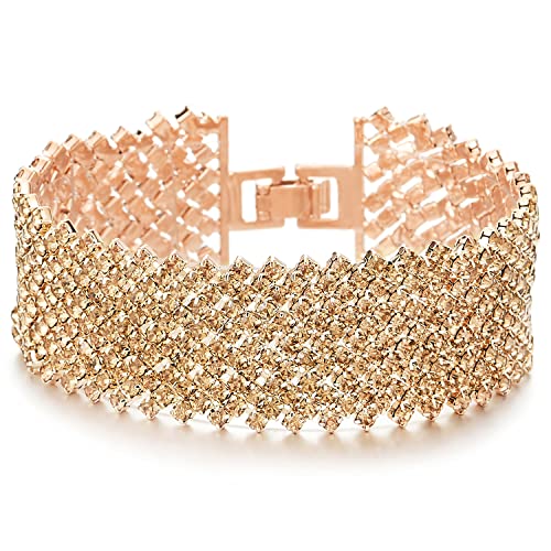 COOLSTEELANDBEYOND Funkelnd Damen Champagner Gold Strass Pflastern Pave Cluster Breiten Rotgold Armband Bettelarmband, Bling Bling von COOLSTEELANDBEYOND