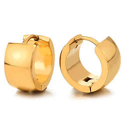 COOLSTEELANDBEYOND Gebogene Oberfläche Gold Creolen Herren Damen, Edelstahl Huggie Ohr Manschette Ohrringe, Fake Piercing, Klassischer, Poliert von COOLSTEELANDBEYOND