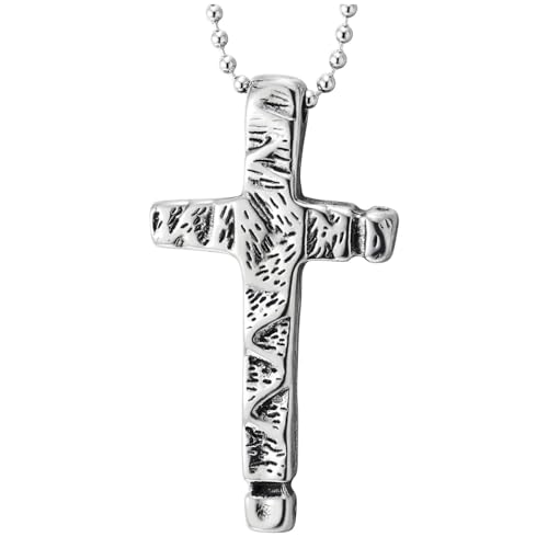 Gehämmertes Kreuz für Herren, Robuster Edelstahl-Anhänger Halskette im Gothic-Biker-Stil von COOLSTEELANDBEYOND