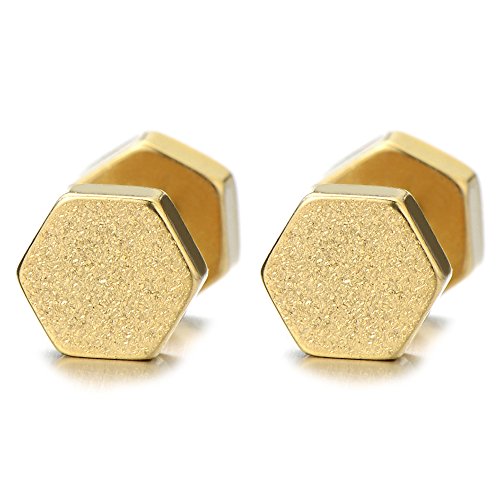 Gold Hexagon Herren Damen Ohrstecker Ohrringe Fakeplugs Fake Ohr-Plug Tunnel Gauges Ohr-Piercing Edelstahl Satiniert Gold Hexagon Herren Damen Ohrstecker Ohrringe Fakeplugs Fake Ohr-Plug Tunnel Gauges Ohr-Piercing Edelstahl Satiniert von COOLSTEELANDBEYOND