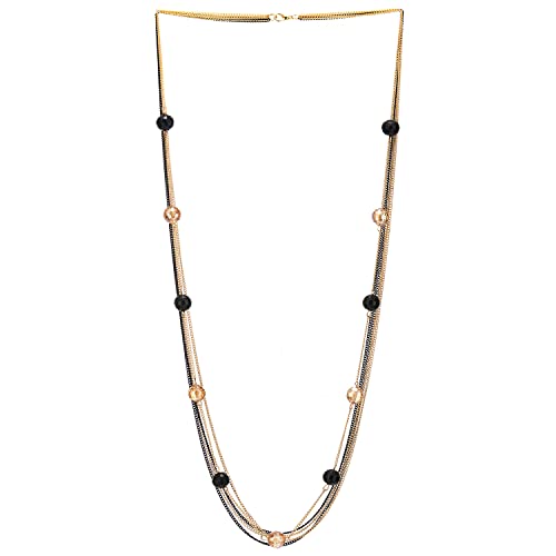 COOLSTEELANDBEYOND Gold Schwarz Anhänger Multi-Strang Lange Kette Champagner und Schwarz Facettiert Kristall Ball Perlen Charme Halskette von COOLSTEELANDBEYOND