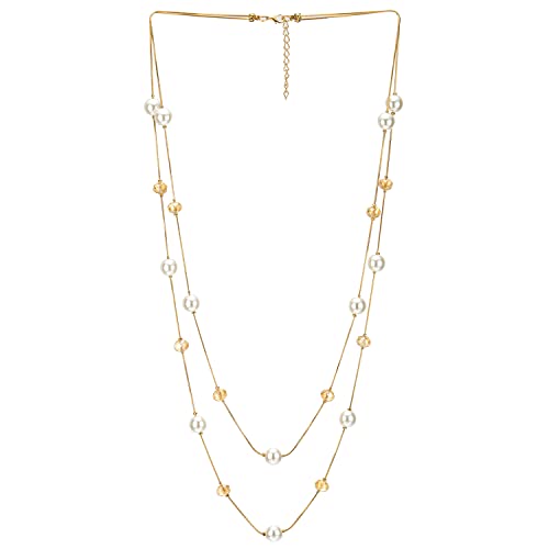 COOLSTEELANDBEYOND Gold Weiß Statement Halskette Zwei Strang Lange Kette mit Champagner Kristall Perlen Charme Anhänger, Modisch COOLSTEELANDBEYOND Gold Weiß Statement Halskette Zwei Strang Lange Kette mit Champagner Kristall Perlen Charme Anhänger, Modisch von COOLSTEELANDBEYOND