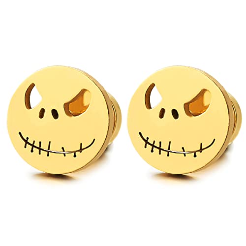 COOLSTEELANDBEYOND Goldfarben Klein Monster Ohrstecker Herren Damen, Gestüt Ohrringe Edelstahl, Ohrschmuck, 2 Stücke, Rock Punk von COOLSTEELANDBEYOND