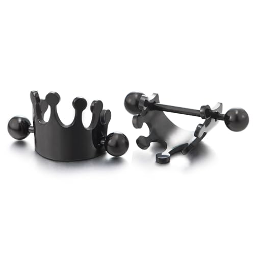 Gothic Schwarze Krone Stecker Ohrringe Damen Einzigartige Königliche Tiara Piercing Ohrringe Edelstahl Punk von COOLSTEELANDBEYOND